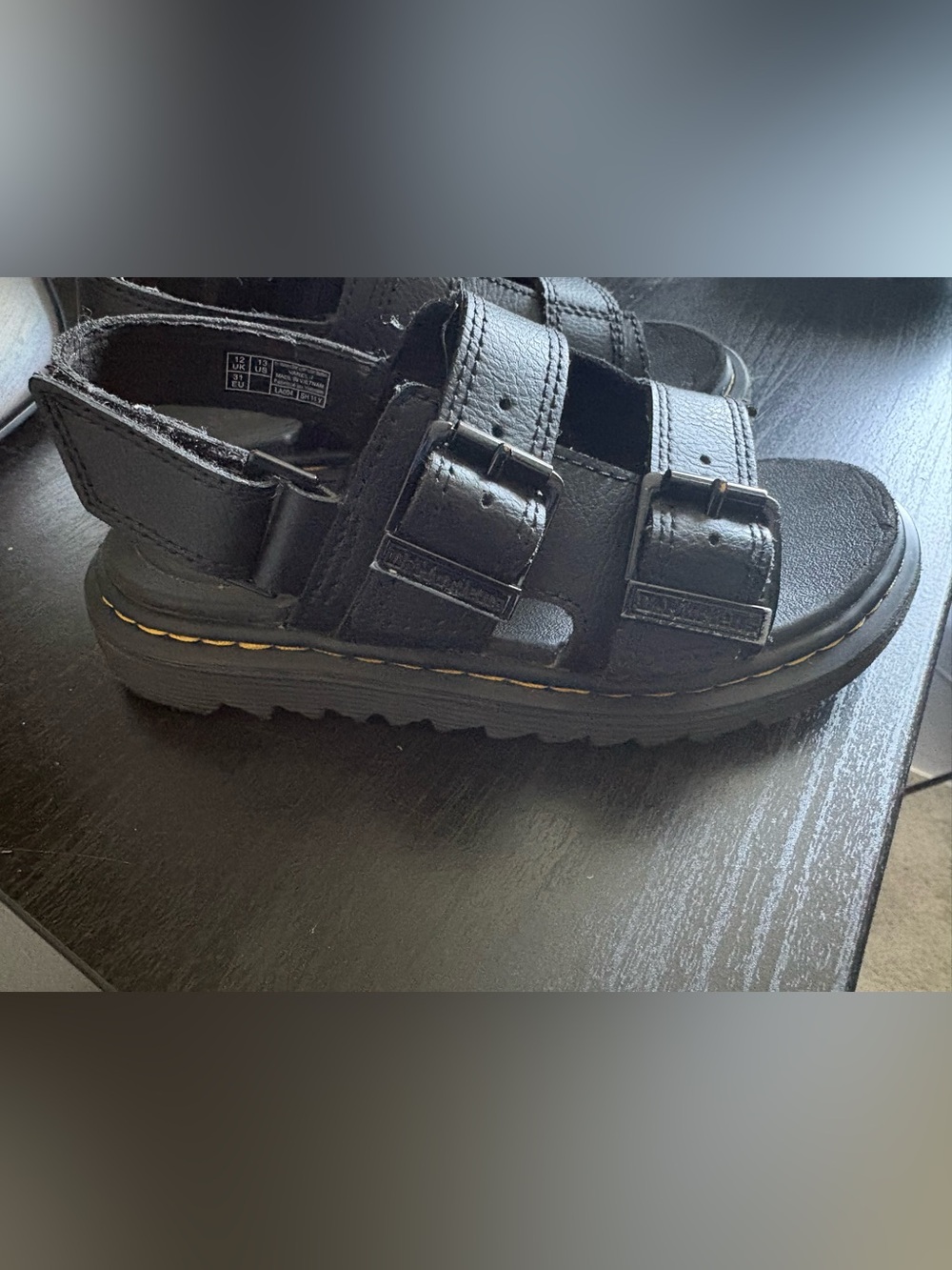 Dr. Martens Black Leather Double-Buckle Kids Sandals